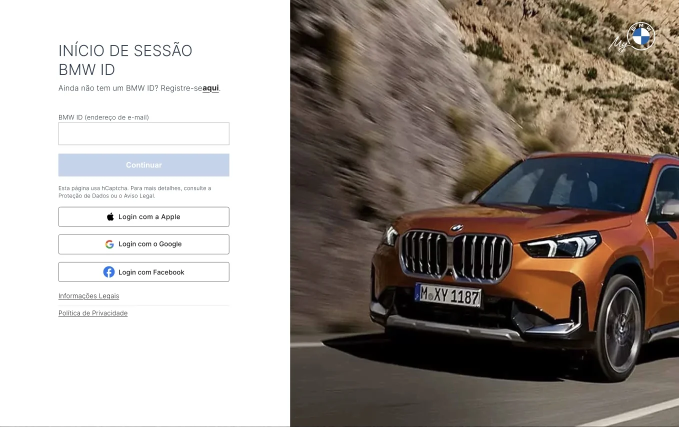 Tela de início de sessão BMW ID