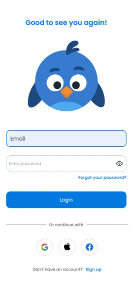 Tela de login do Got Nest com a mascote Jay
